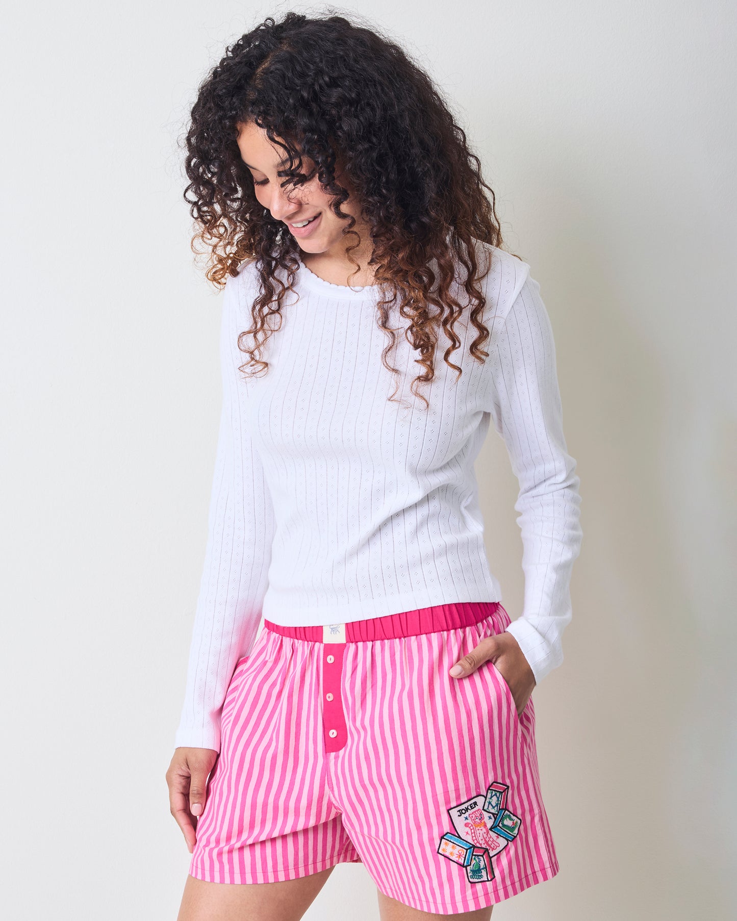 Lucky Tile Embroidery - Eloise Boxers - Hot Pink