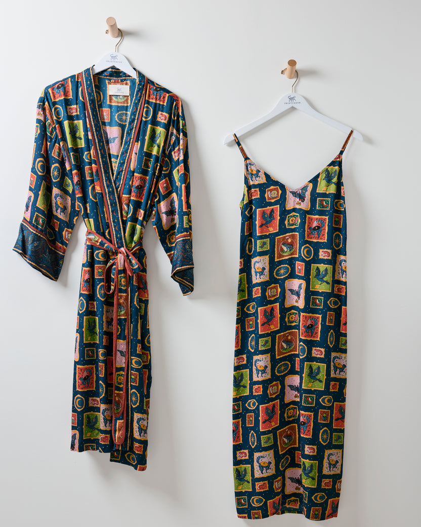 Midnight Gallery - Eco Satin Robe & Chic to Sleep Nightie - Night Sky