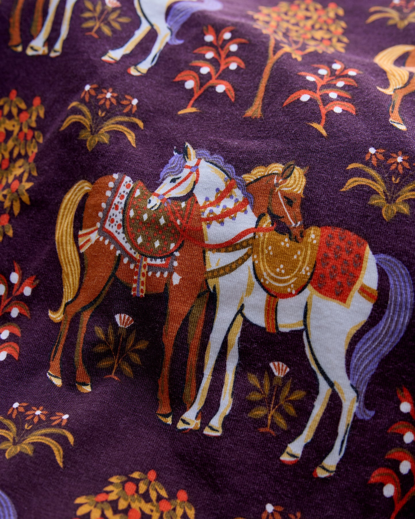 Queen’s Horses - Organic Pima Modal Knit Long PJ Set - Deep Aubergine
