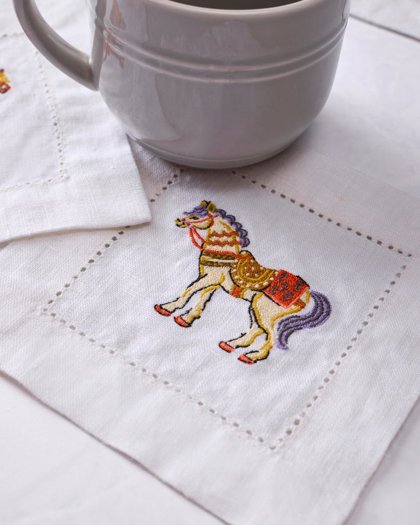Queen's Horses - Cocktail Napkins Set of 4 - Deep Aubergine