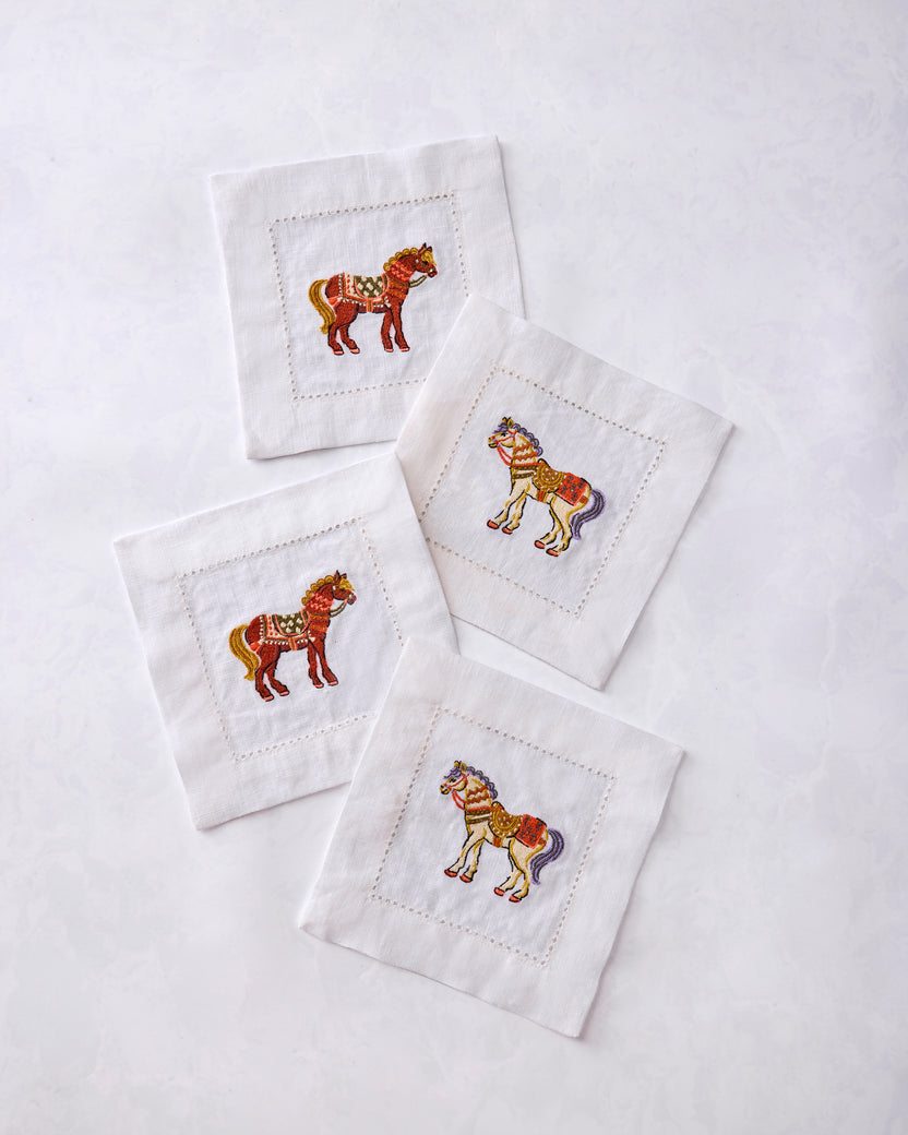 Queen's Horses - Cocktail Napkins Set of 4 - Deep Aubergine