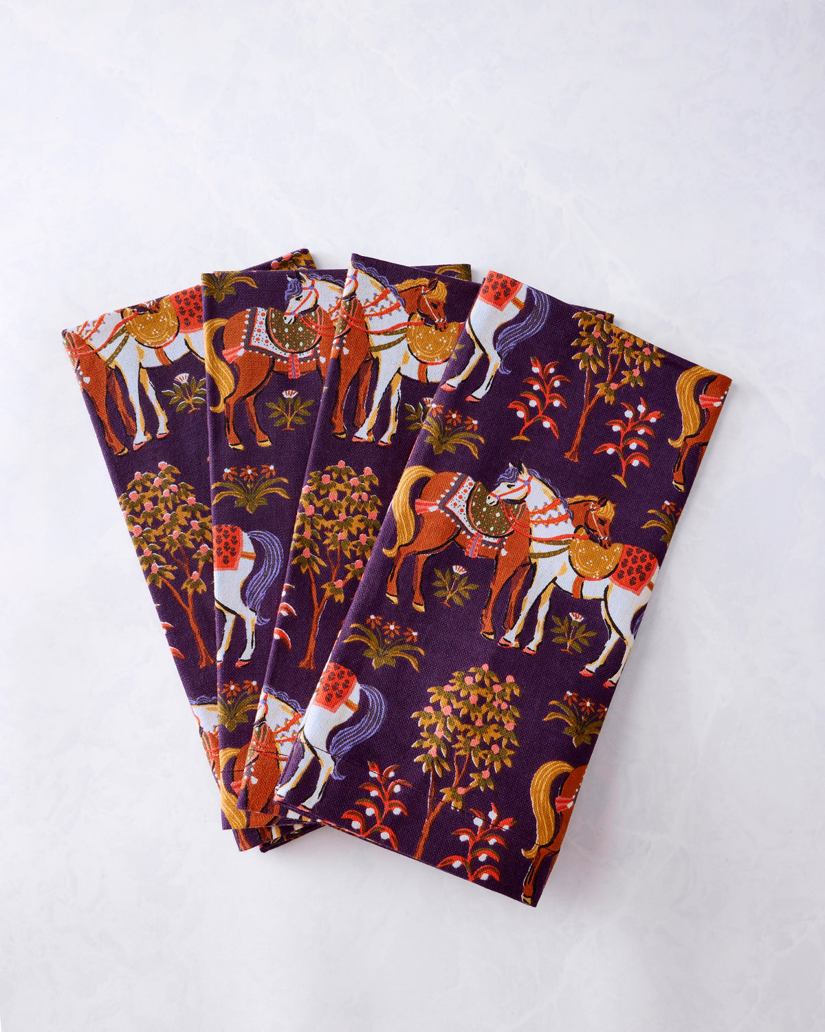 Queen's Horses - Dinner Napkins Set of 4 - Deep Aubergine