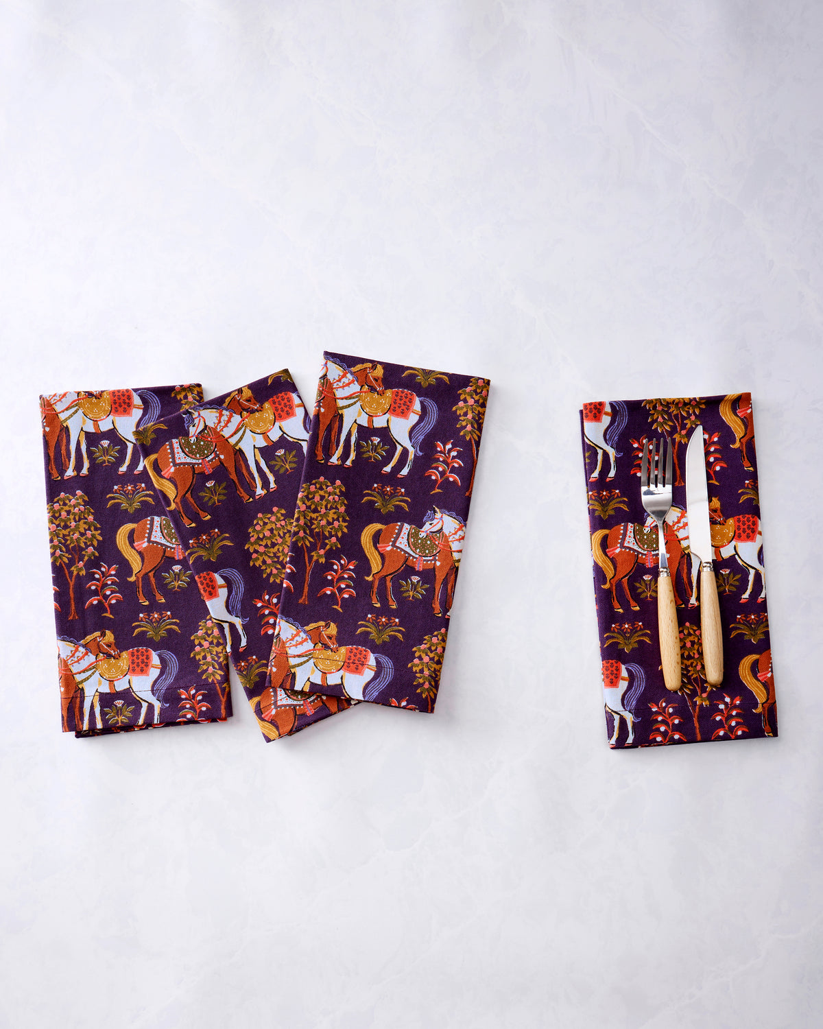 Queen's Horses - Dinner Napkins Set of 4 - Deep Aubergine
