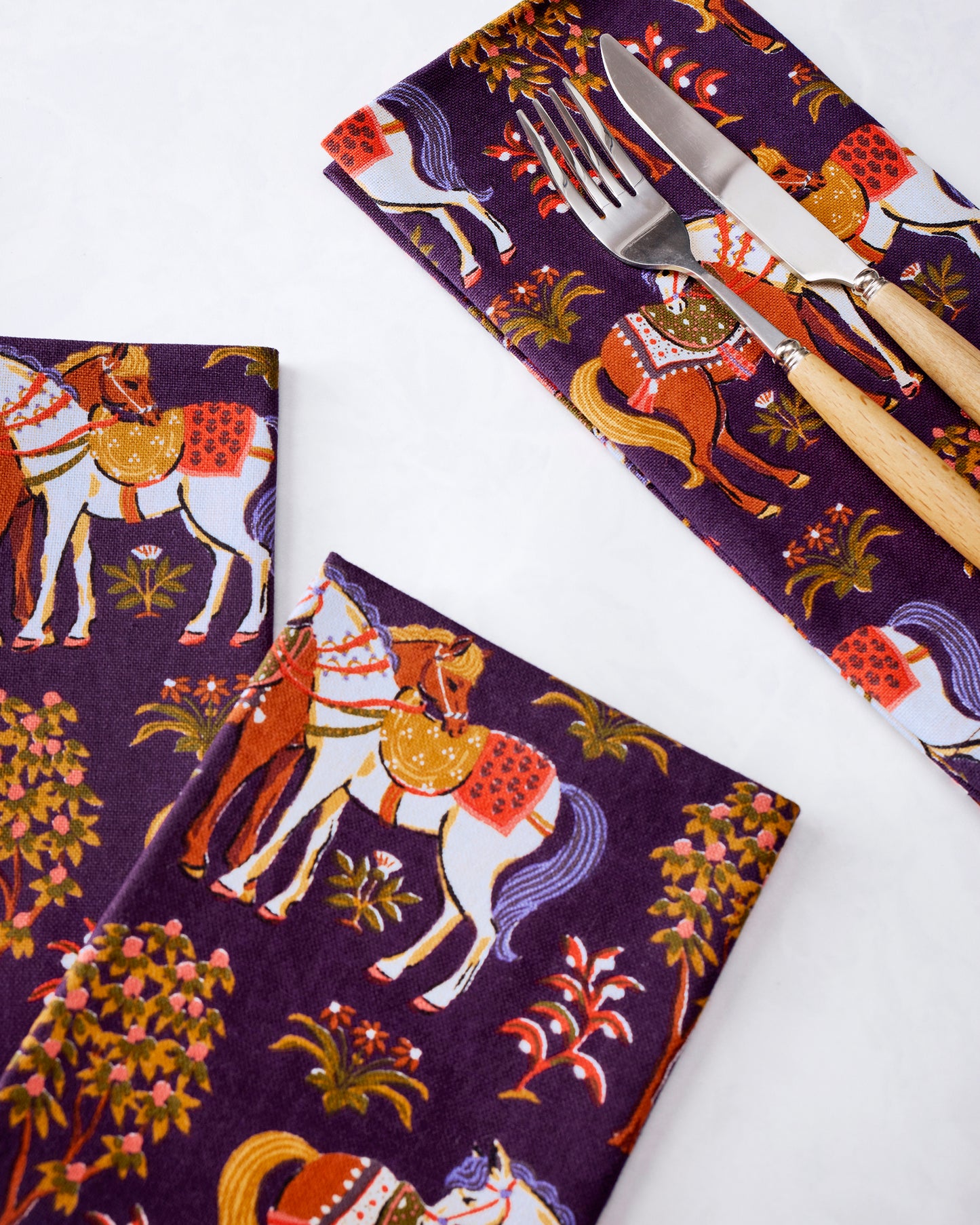 Queen's Horses - Dinner Napkins Set of 4 - Deep Aubergine