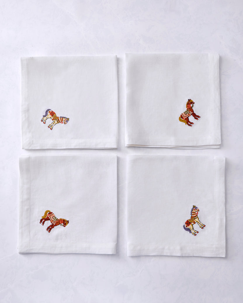 Queen's Horses - Oversized Linen Dinner Napkins Set of 4 - Deep Aubergine