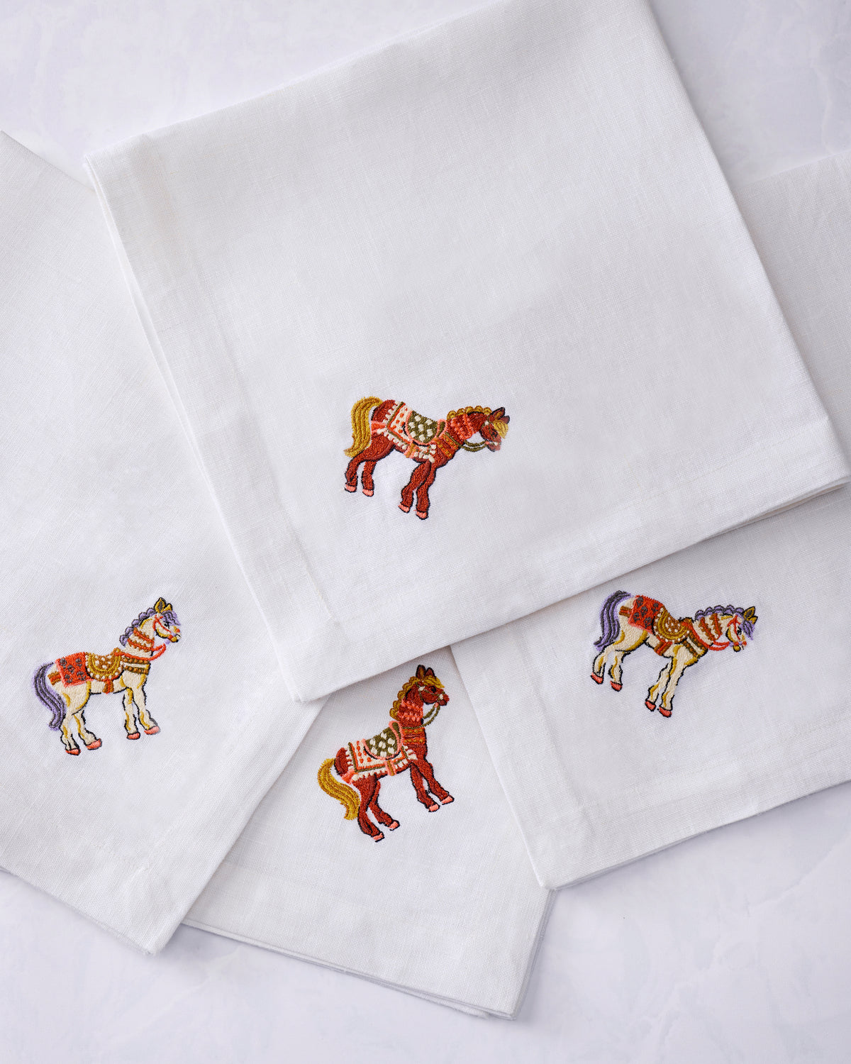 Queen's Horses - Oversized Linen Dinner Napkins Set of 4 - Deep Aubergine