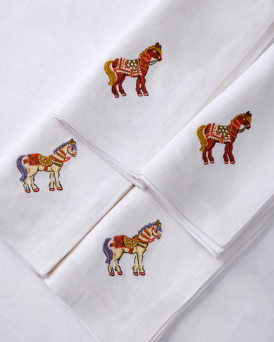 Queen's Horses - Oversized Linen Dinner Napkins Set of 4 - Deep Aubergine