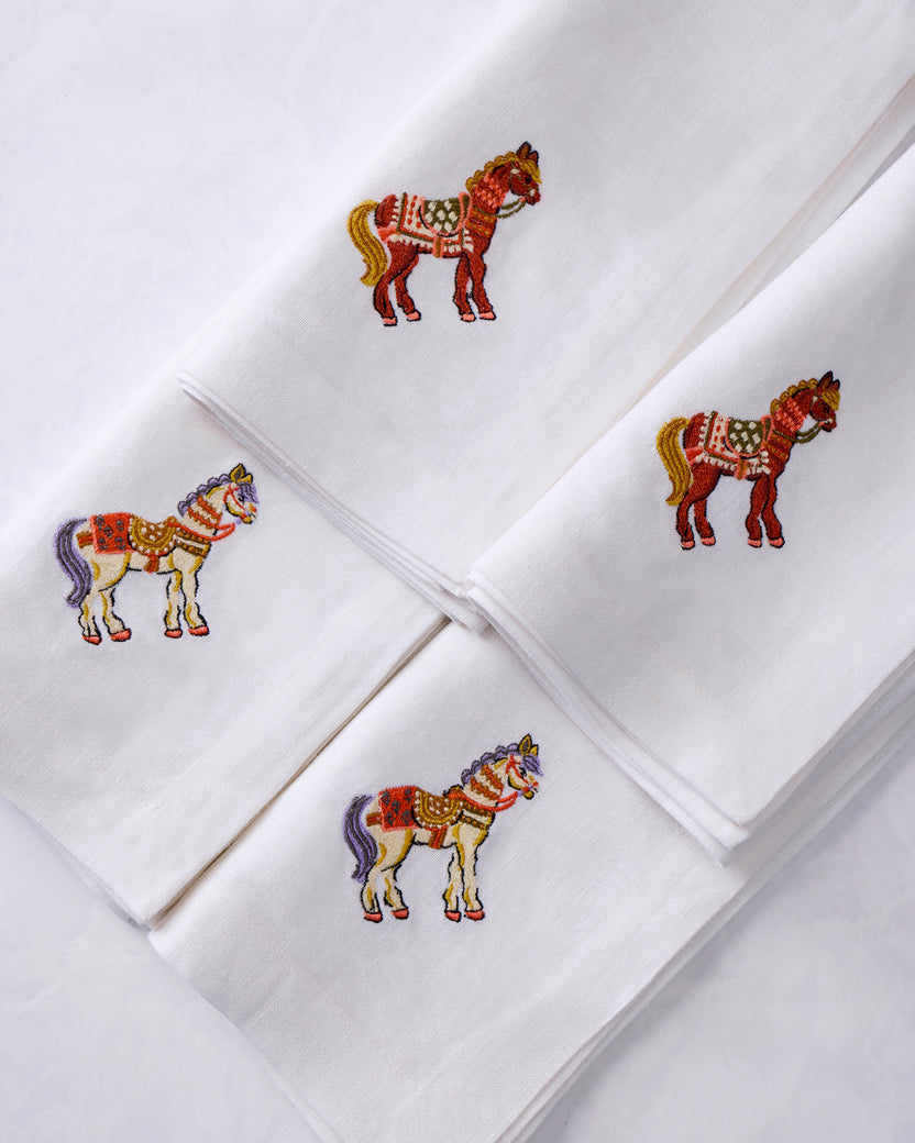Queen's Horses - Oversized Linen Dinner Napkins Set of 4 - Deep Aubergine