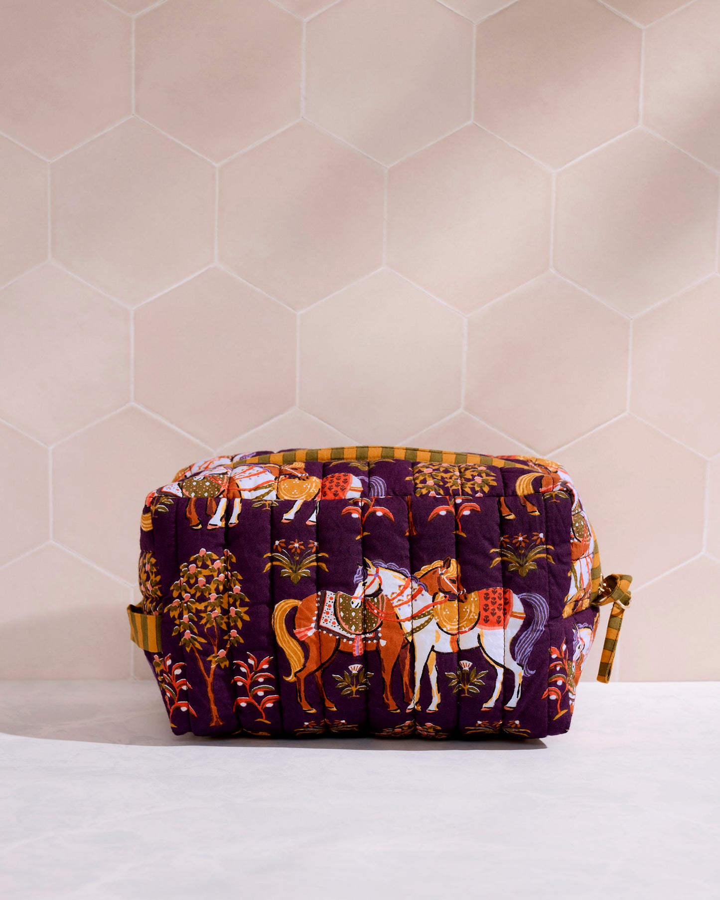 Queen’s Horses - Quilted Pouch - Deep Aubergine
