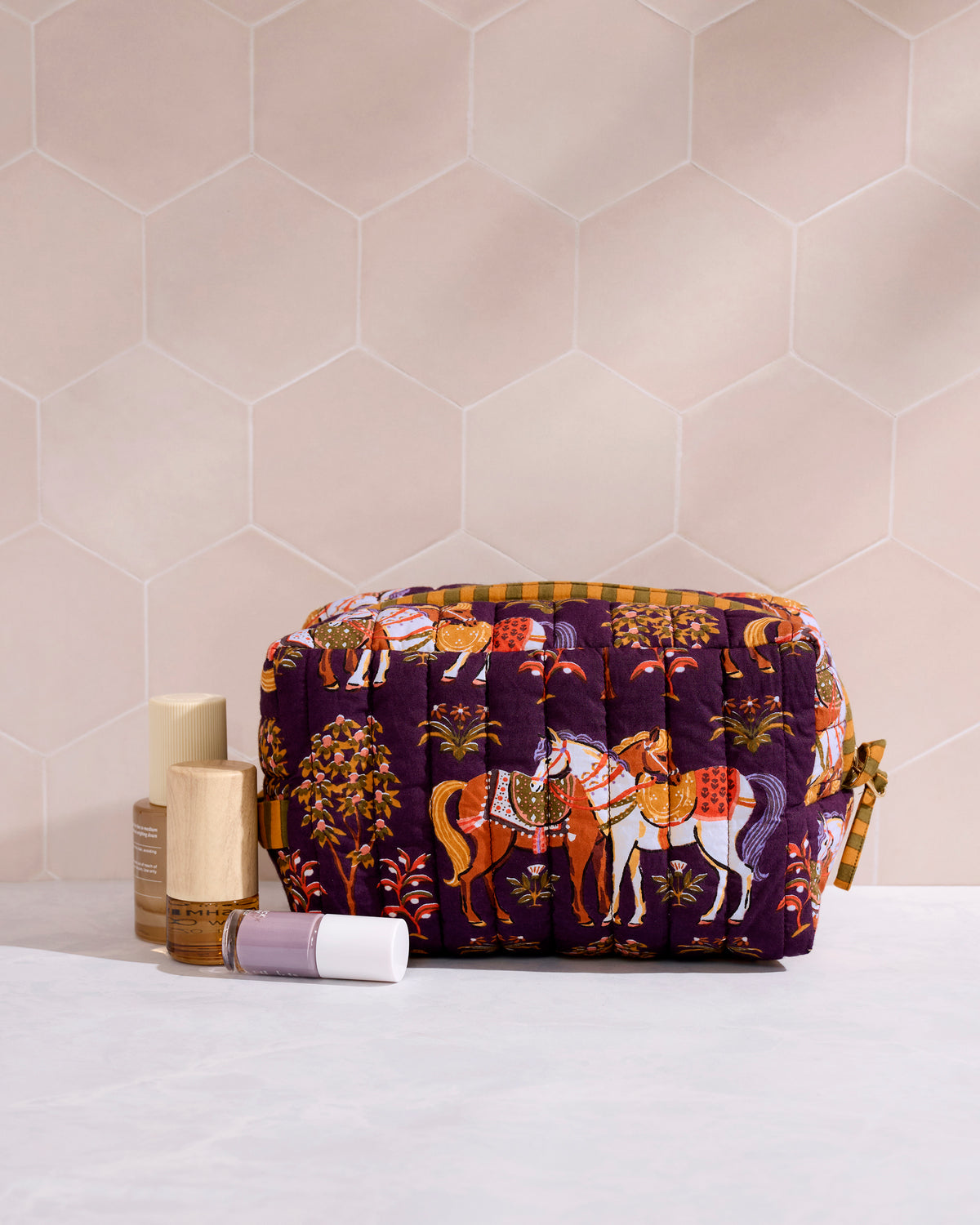 Queen’s Horses - Quilted Pouch - Deep Aubergine