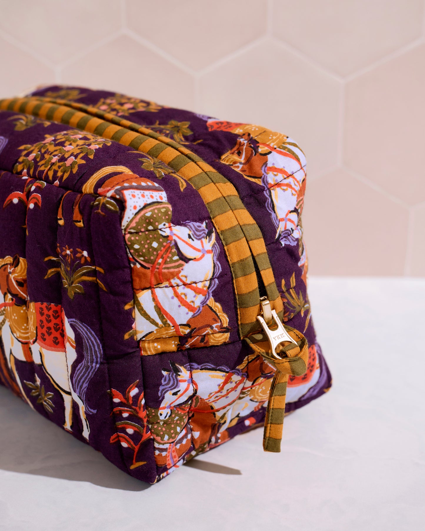 Queen’s Horses - Quilted Pouch - Deep Aubergine