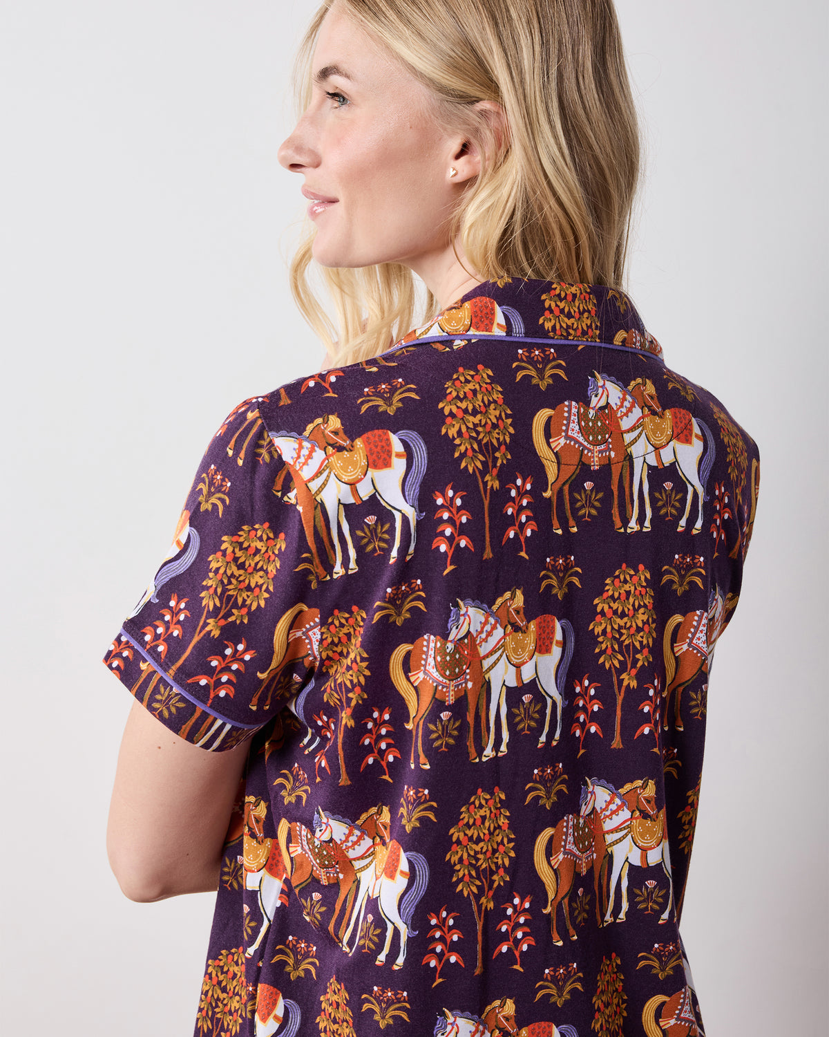 Queen’s Horses - Organic Pima Modal Knit Short PJ Set - Deep Aubergine