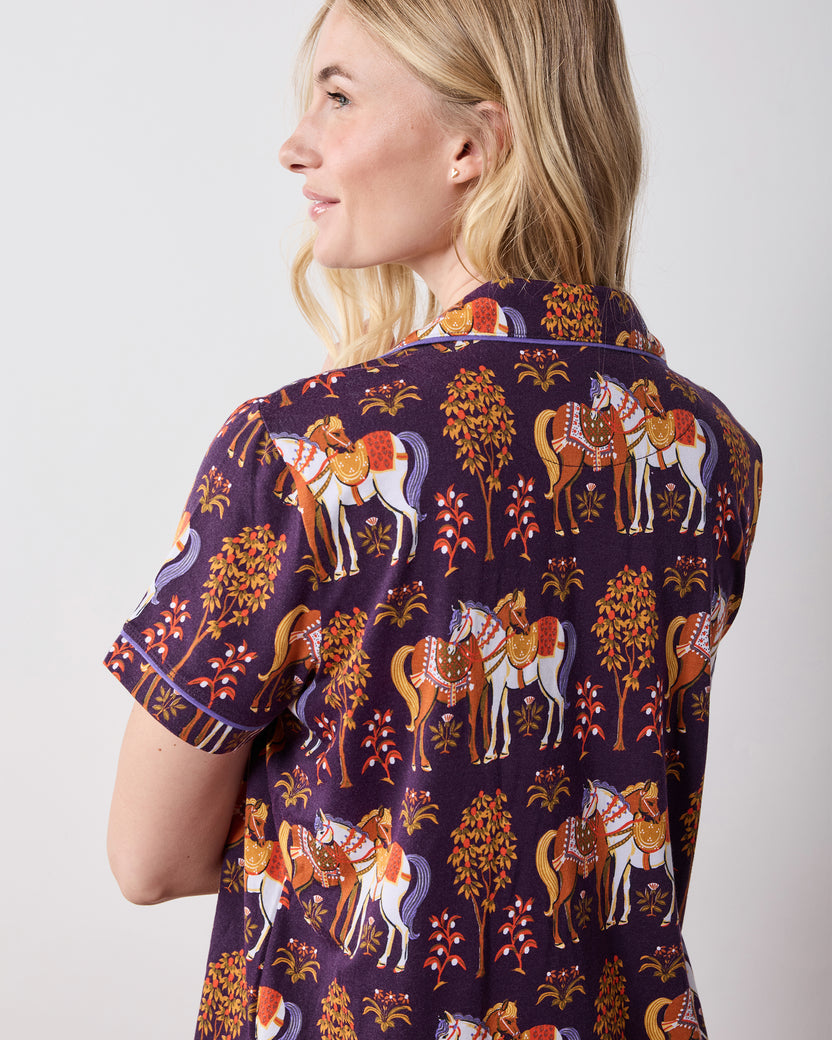 Queen’s Horses - Organic Pima Modal Knit Short PJ Set - Deep Aubergine