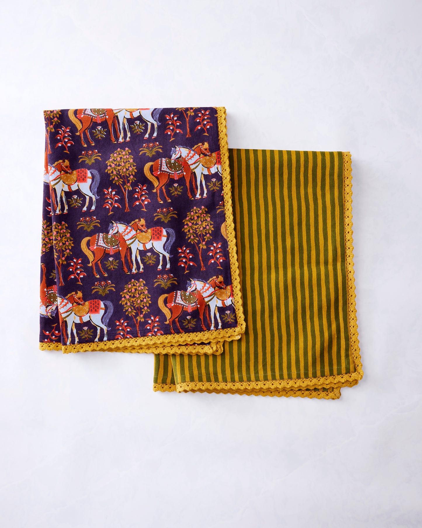 Queen's Horses - Hostess Kitchen Towels - Deep Aubergine