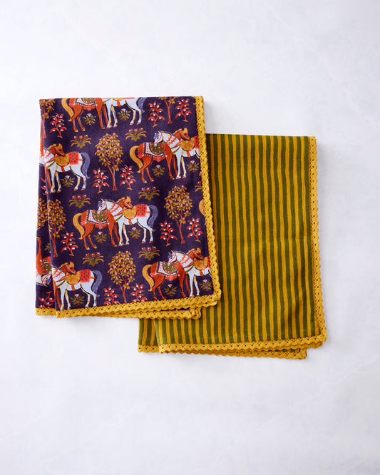Queen's Horses - Hostess Kitchen Towels - Deep Aubergine