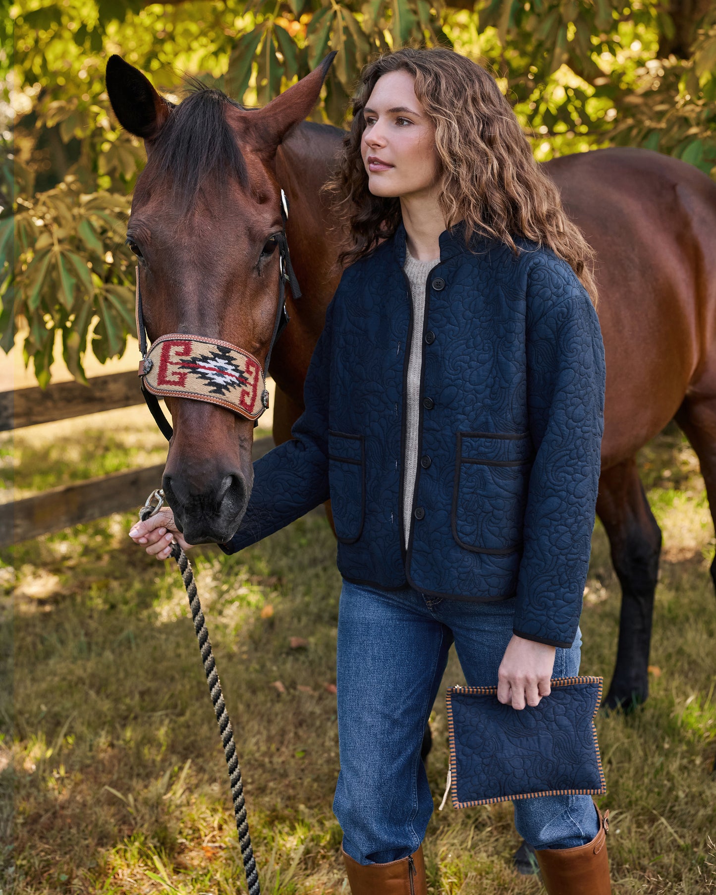Quilted Equestrian - Marley Pouch - Vintage Indigo