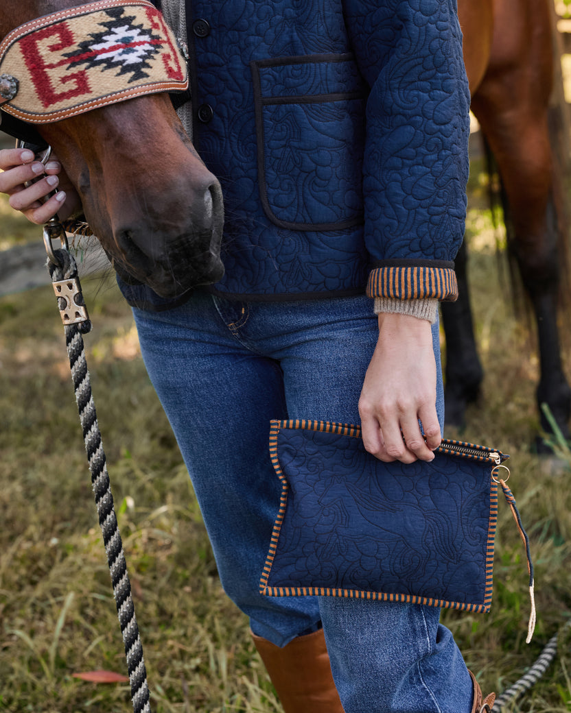 Quilted Equestrian - Marley Pouch - Vintage Indigo