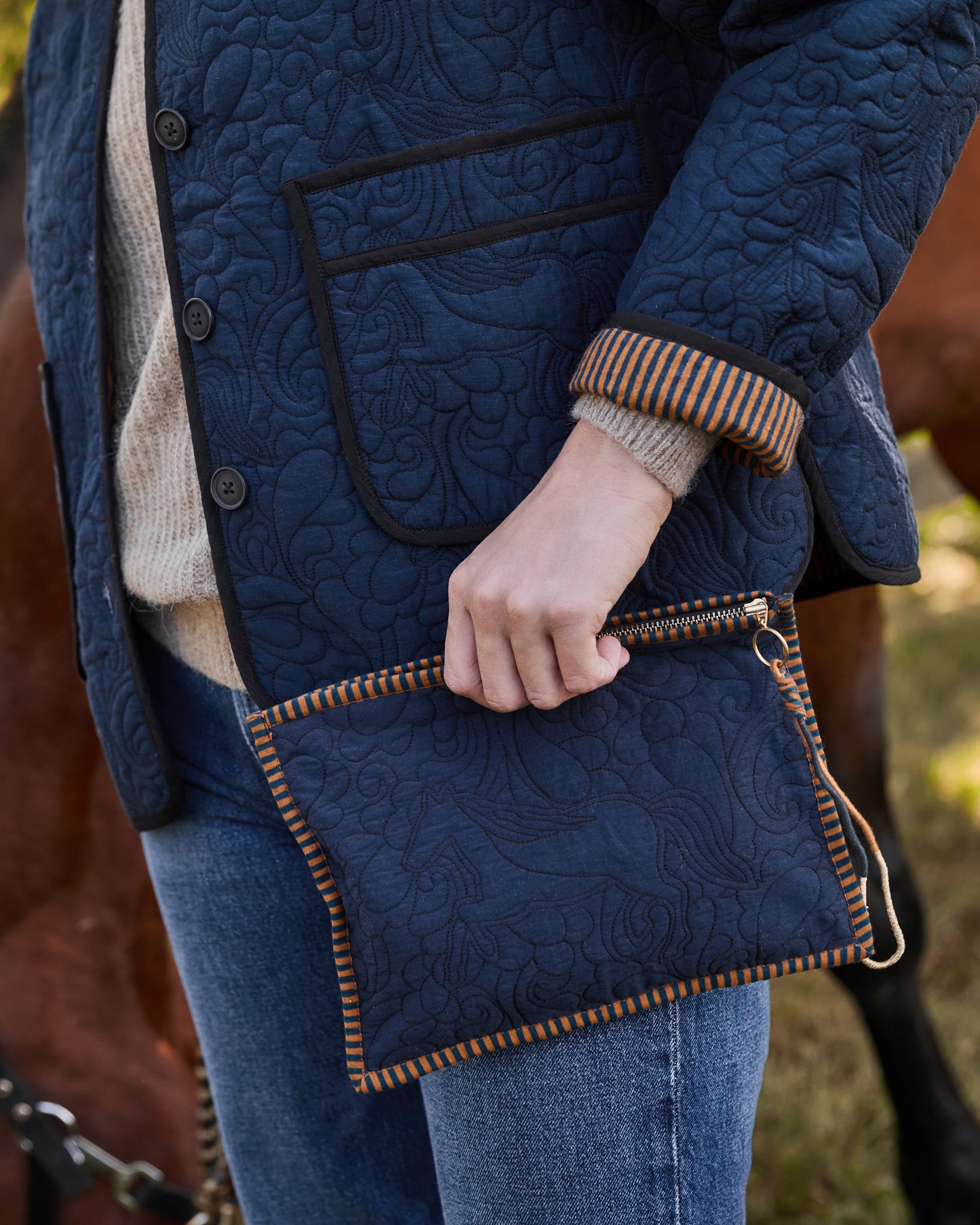 Quilted Equestrian - Marley Pouch - Vintage Indigo