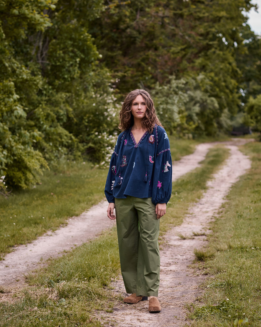 Rodeo Embroidery - Hallie Blouse - Navy