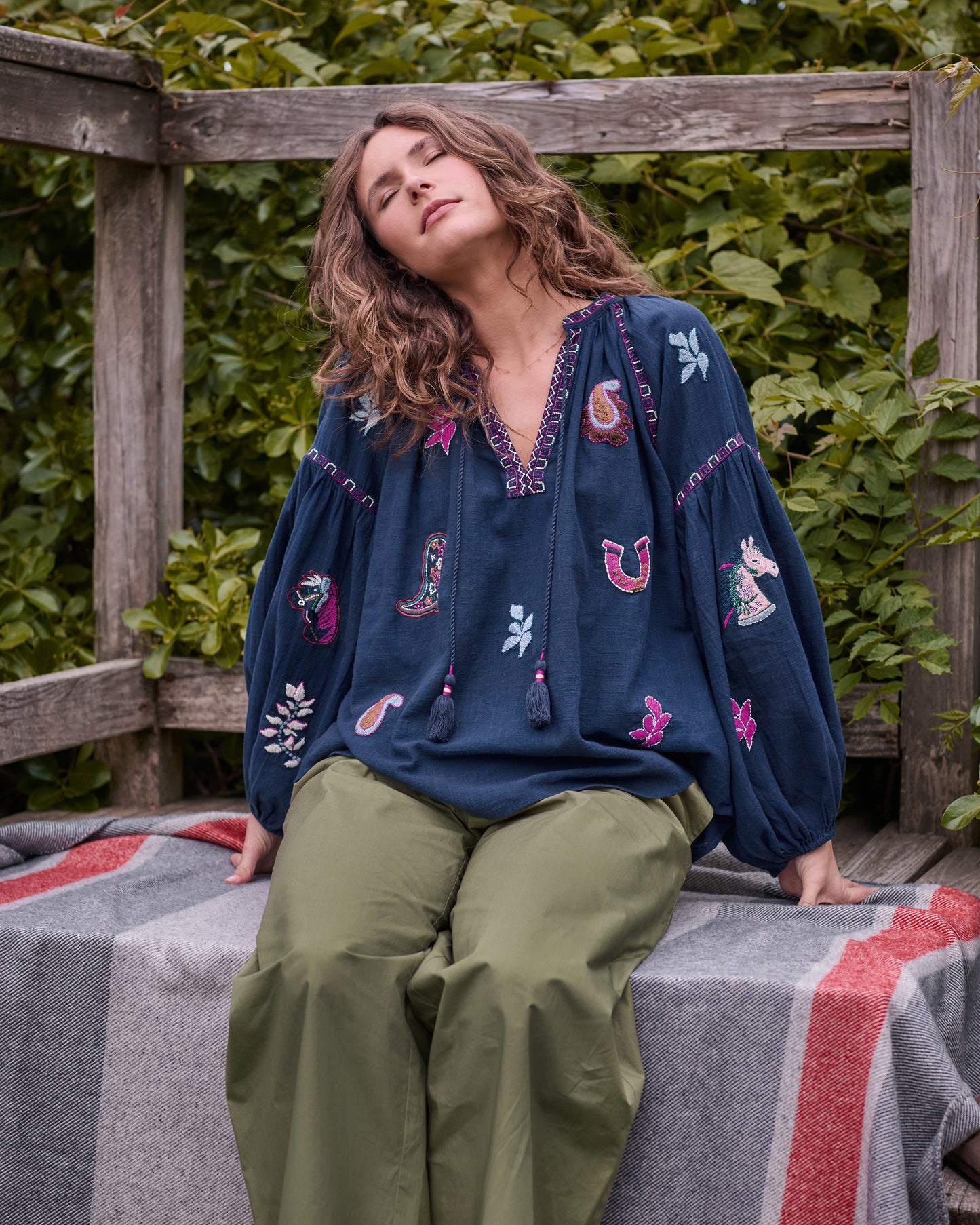 Rodeo Embroidery - Hallie Blouse - Navy