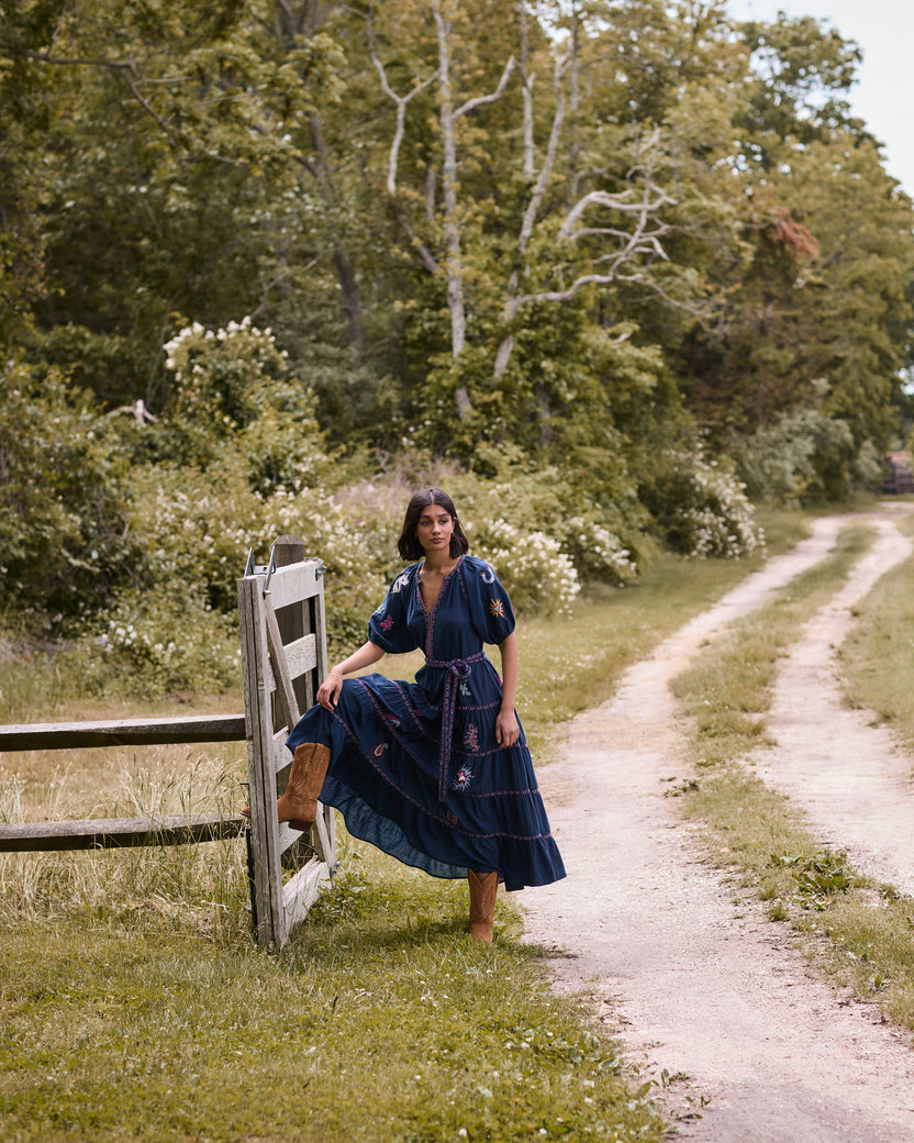 Rodeo Embroidery - To and From Dress - Navy