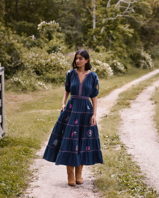 Rodeo Embroidery - To and From Dress - Navy