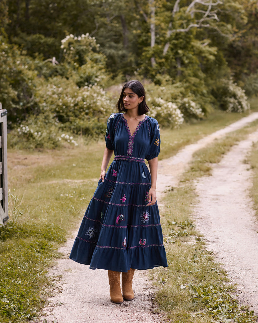 Rodeo Embroidery - To and From Dress - Navy
