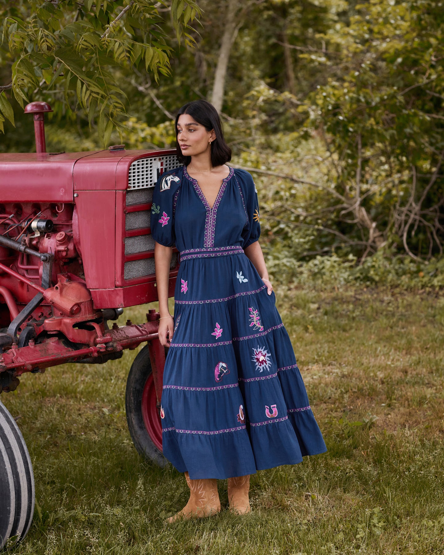 Rodeo Embroidery - To and From Dress - Navy