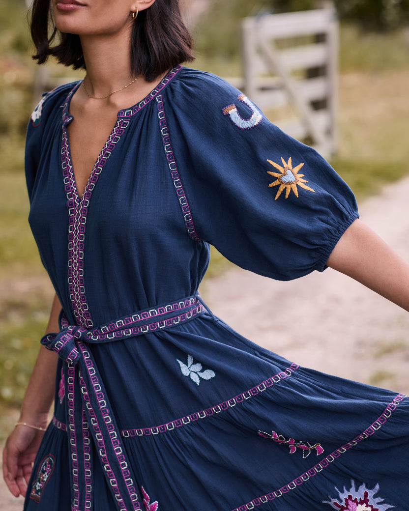 Rodeo Embroidery - To and From Dress - Navy