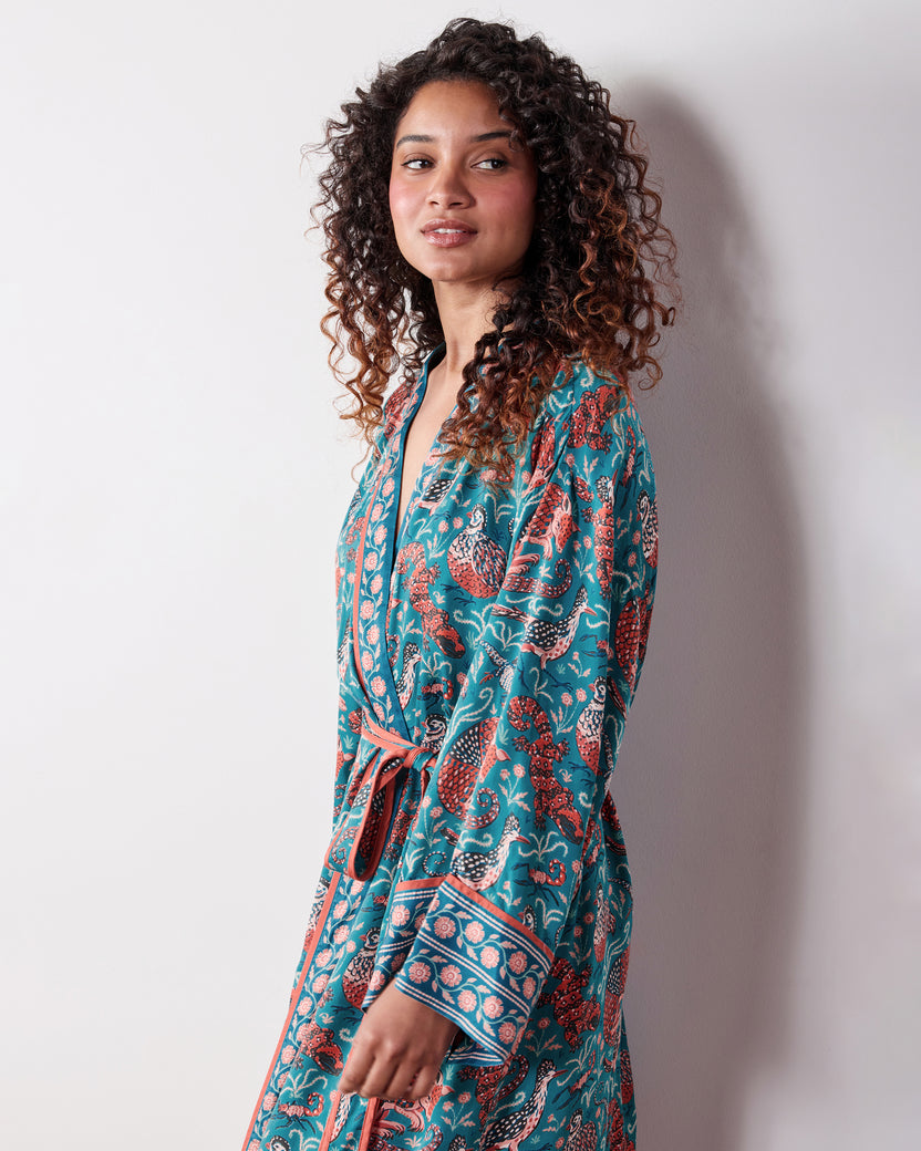 Canyon Critters - Eco Satin Robe - Teal