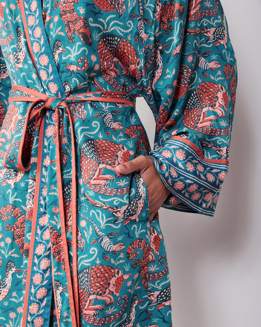 Canyon Critters - Eco Satin Robe - Teal