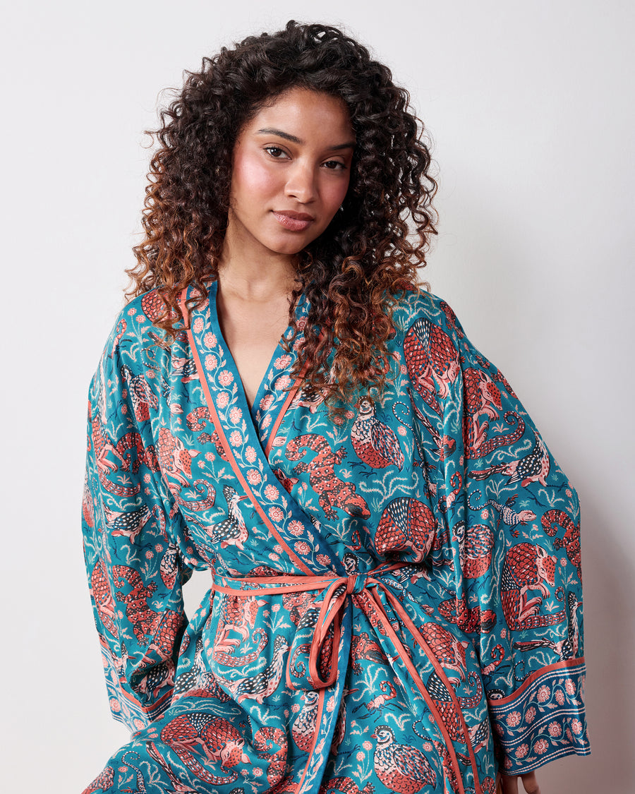 Canyon Critters - Eco Satin Robe - Teal