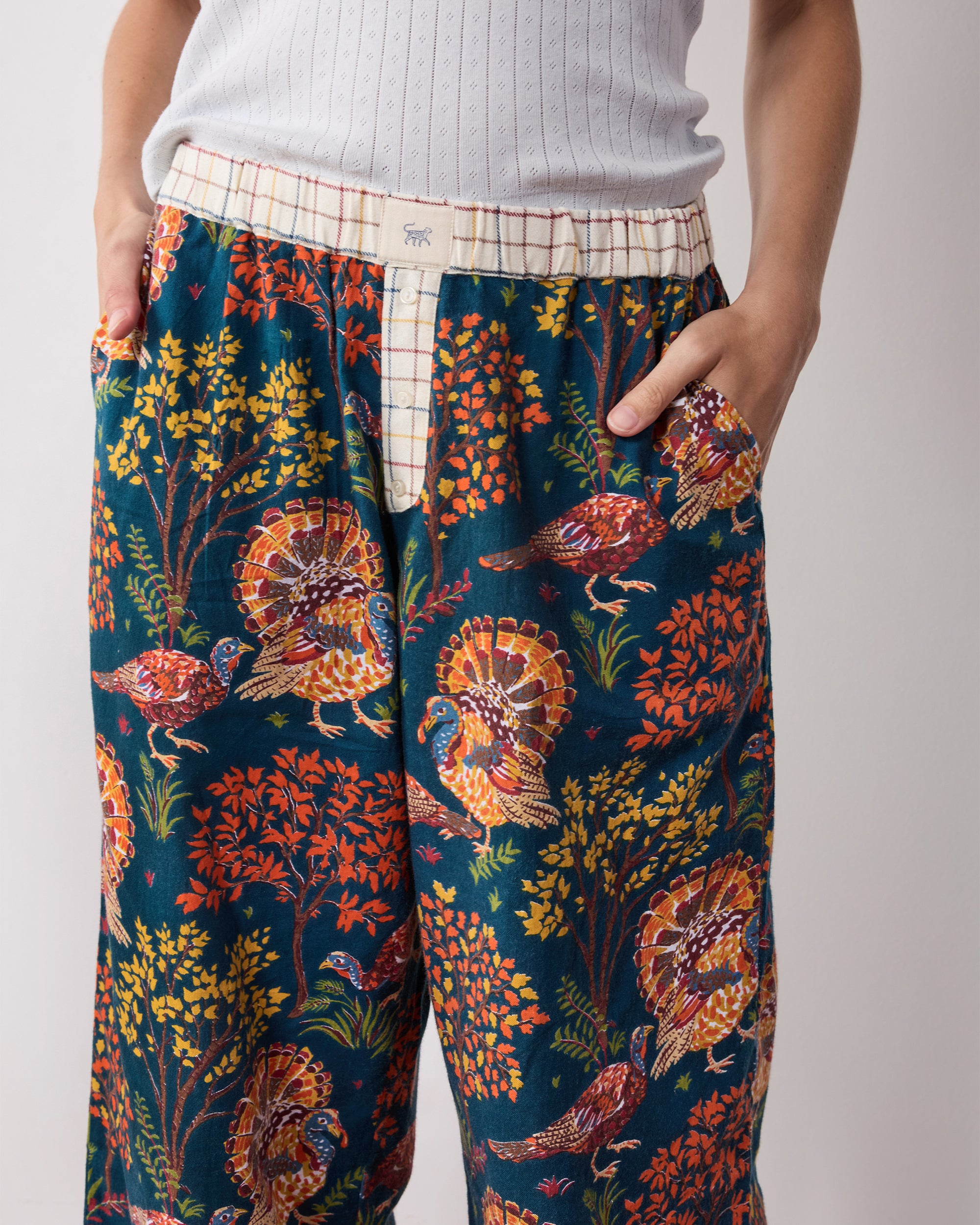 美品★ LINDA TURKEY ORGANIC PANTS Turkey Trot - Lightweight Flannel Nola PJ Pants - Navy – Printfresh