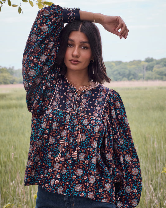 Valley Garden - Josephine Blouse - Midnight Sky