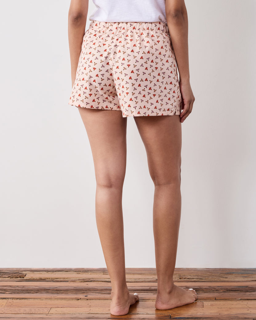 Back view of the Western Scenes Astrid shorts, showing the repeating print and elasticized waistband.