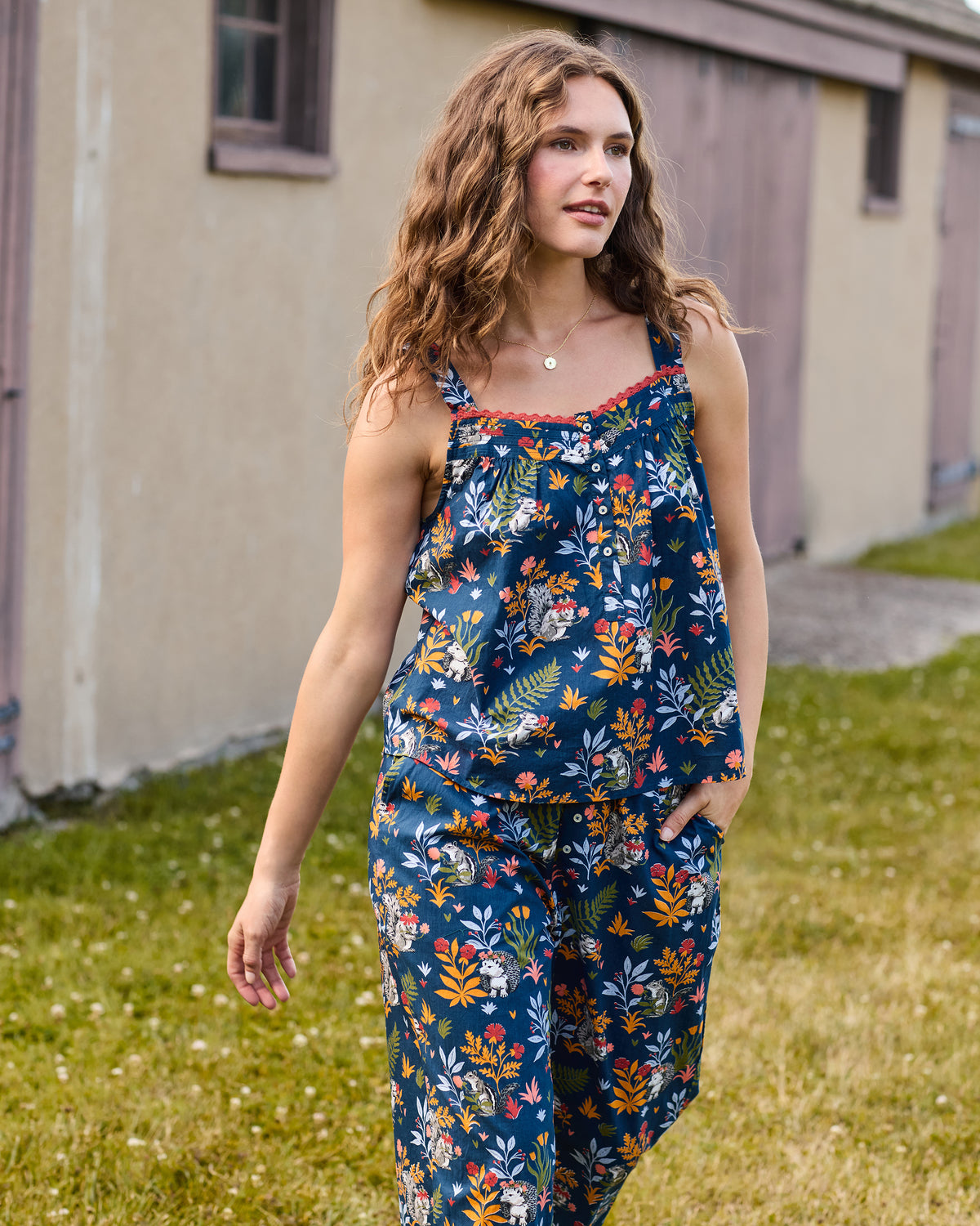 Woodland Critters - Back To Bed Cropped Set - Indigo