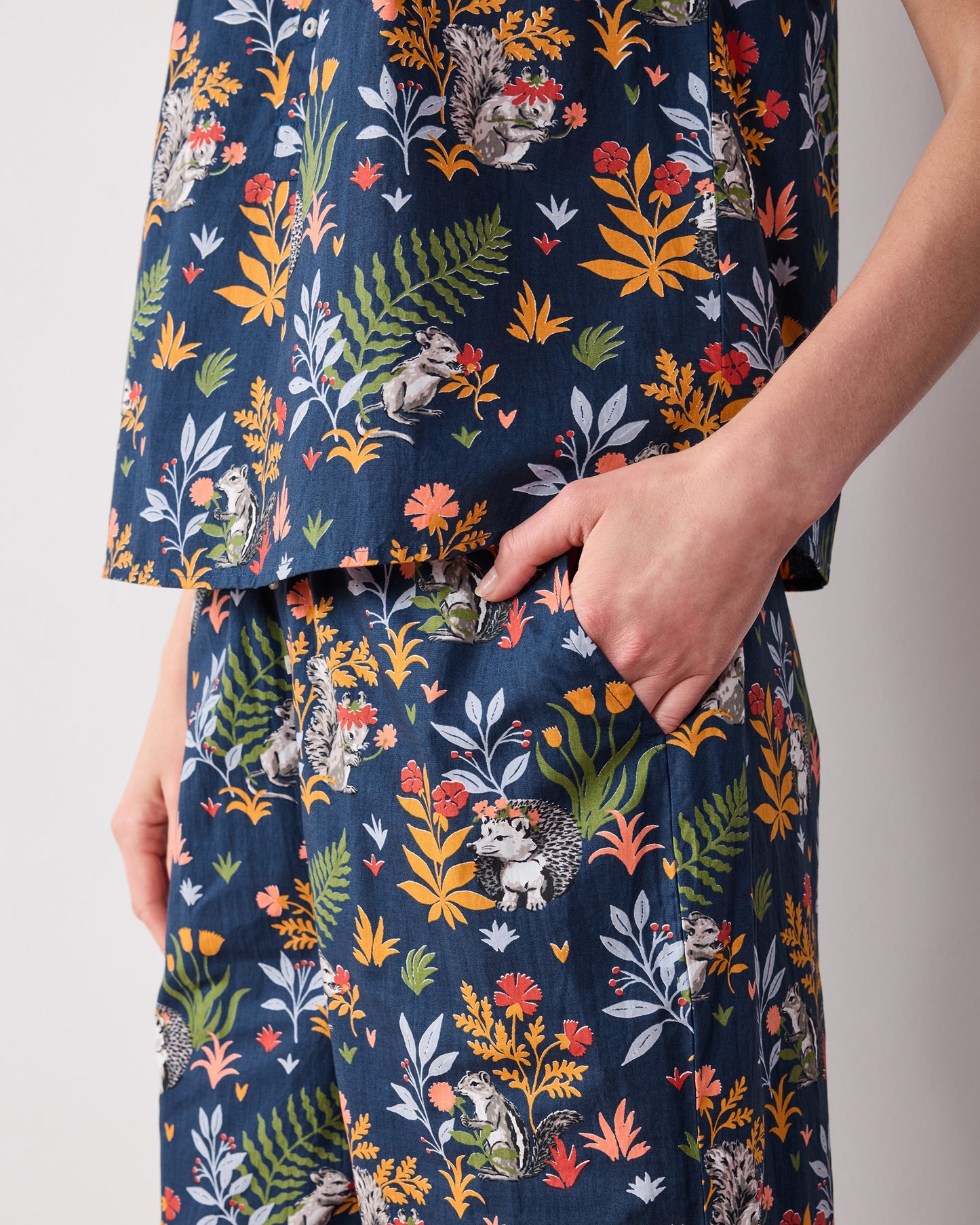 Woodland Critters - Back To Bed Cropped Set - Indigo