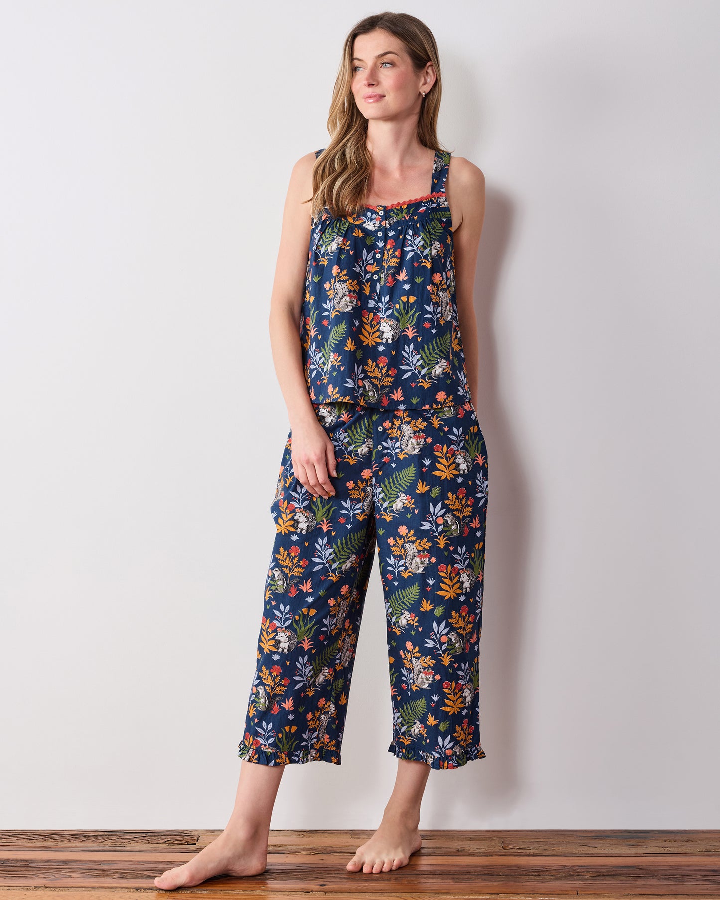 Woodland Critters - Back To Bed Cropped Set - Indigo