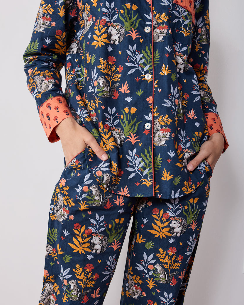 Woodland Critters - Petite Long PJ Set - Indigo