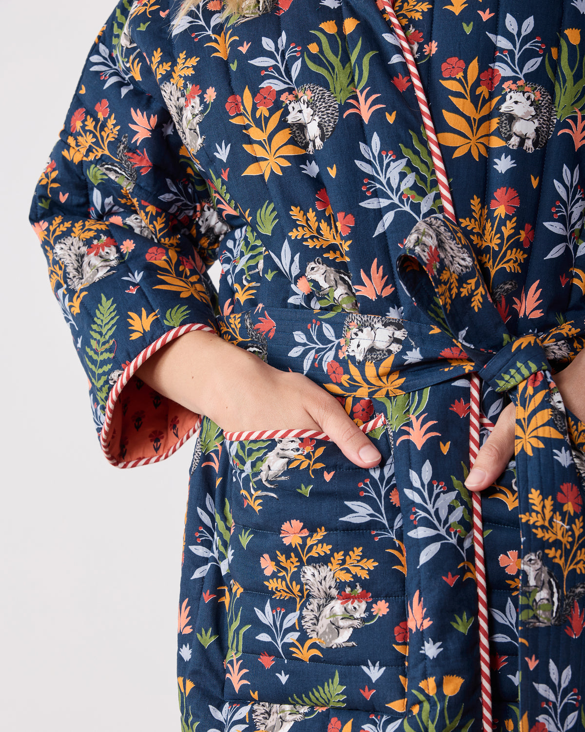 Woodland Critters - Reversible Quilted Robe - Indigo