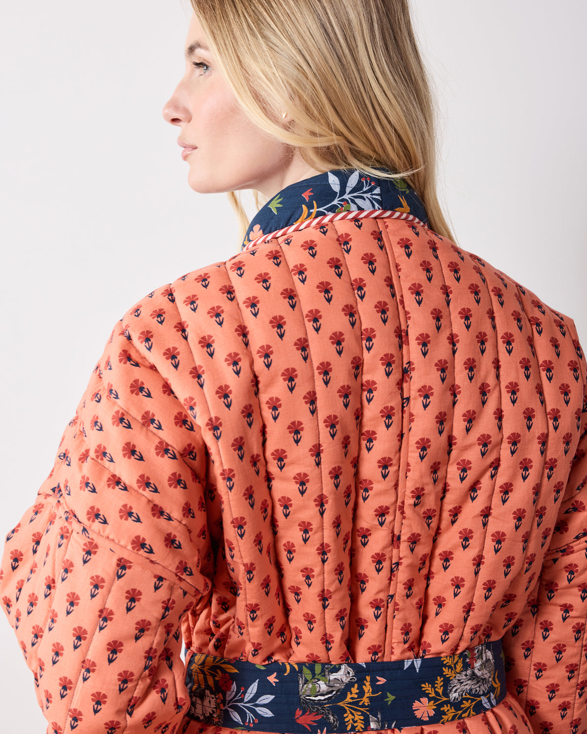 Woodland Critters - Reversible Quilted Robe - Indigo