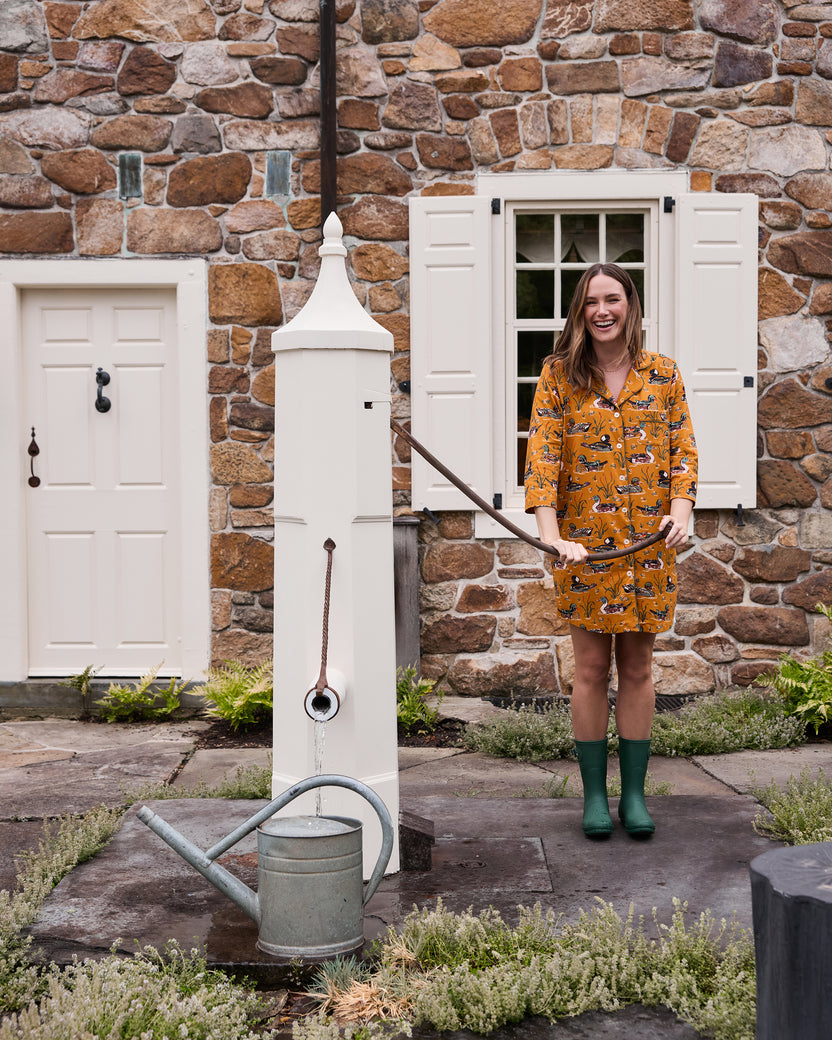 Duck Pond - Organic Cotton Modal Knit Sleep Shirt - Mustard