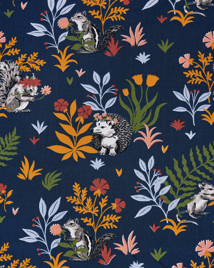 Woodland Critters - Reversible Quilted Robe - Indigo