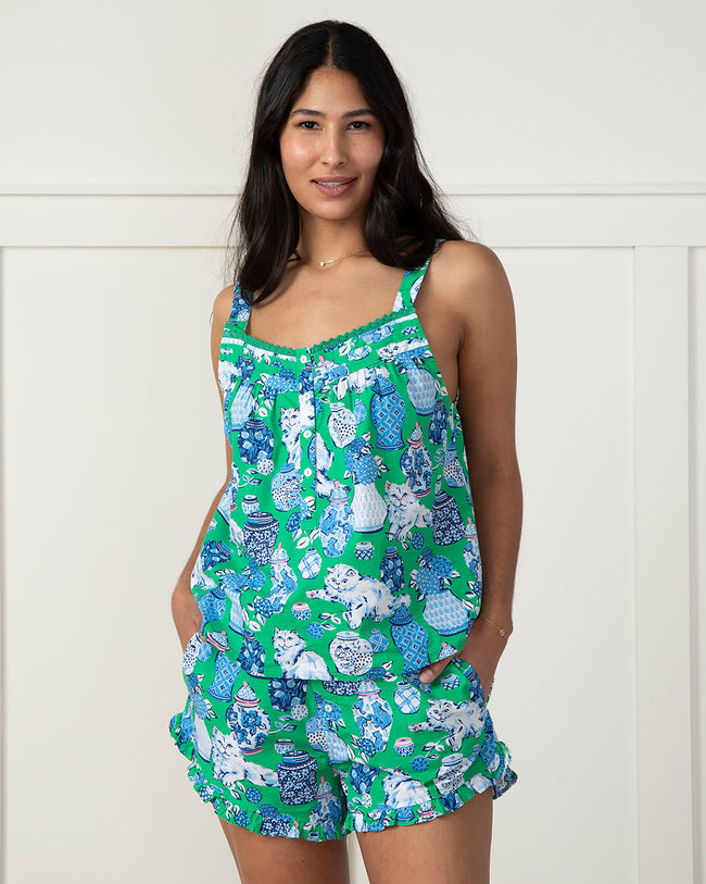 Fancy Cat - Back to Bed Short Set - Green Juice - Printfresh