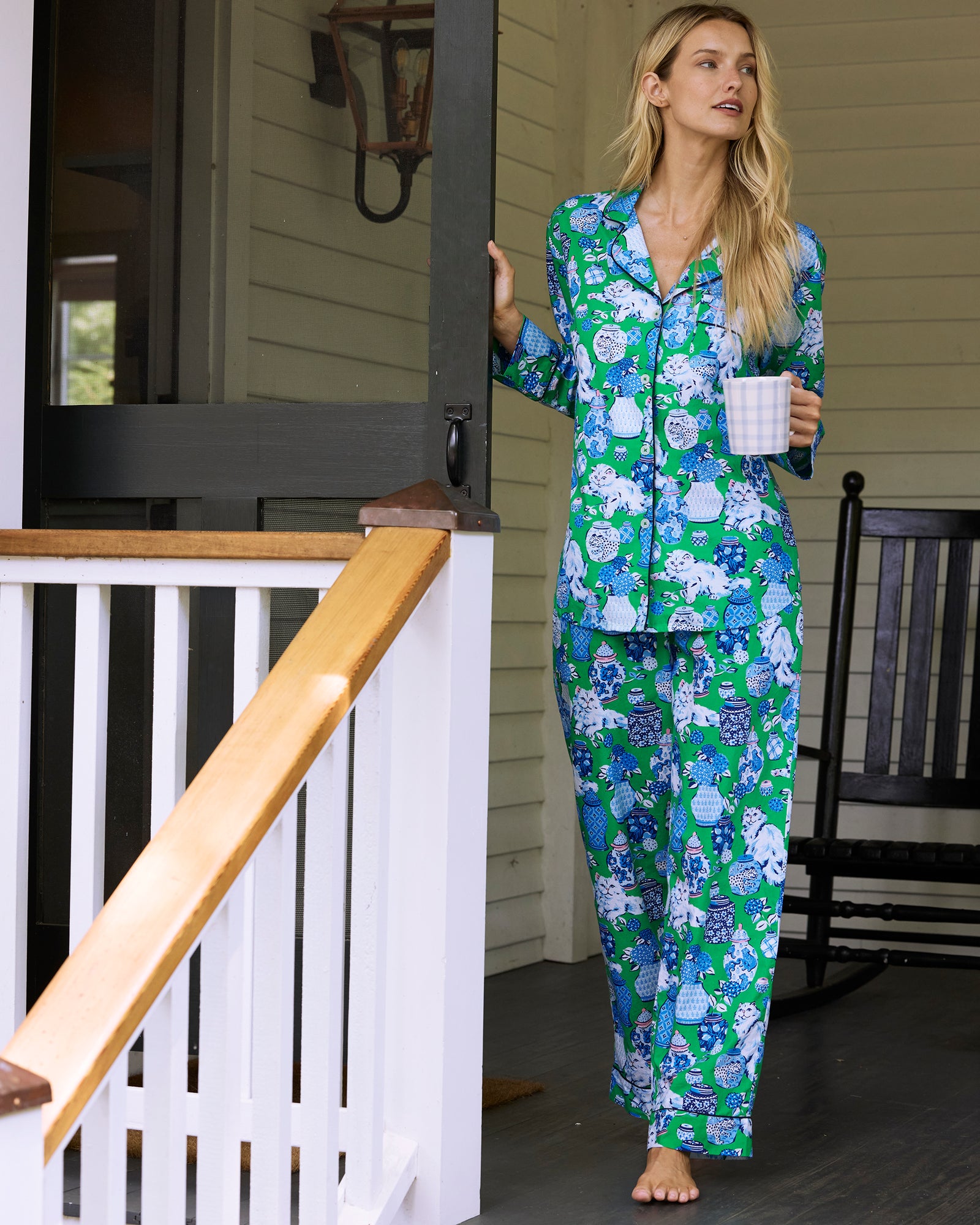 Fancy Cat - Long PJ Set - Green Juice - Printfresh