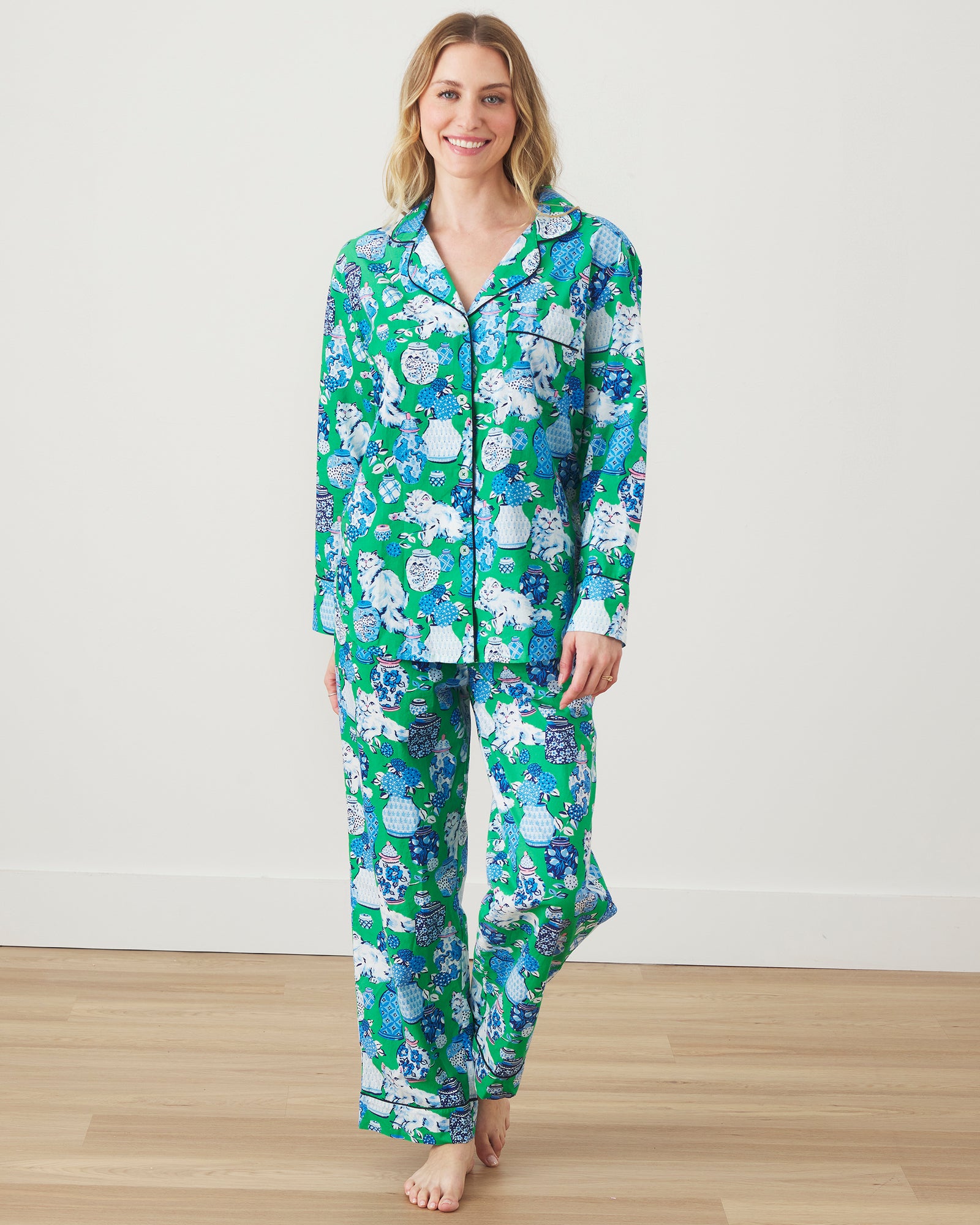 Fancy Cat - Long PJ Set - Green Juice - Printfresh