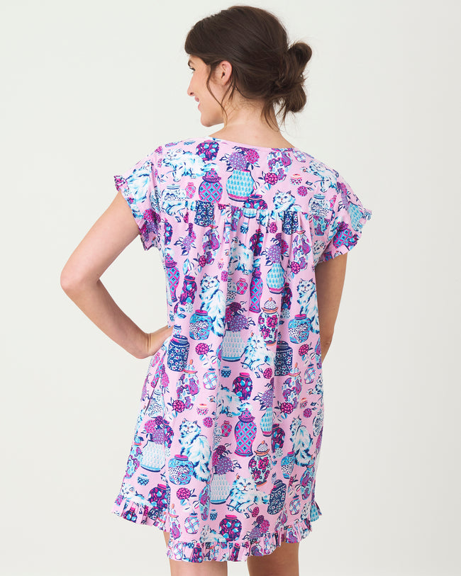 Fancy Cat - Pintuck Nightgown - Rose - Printfresh