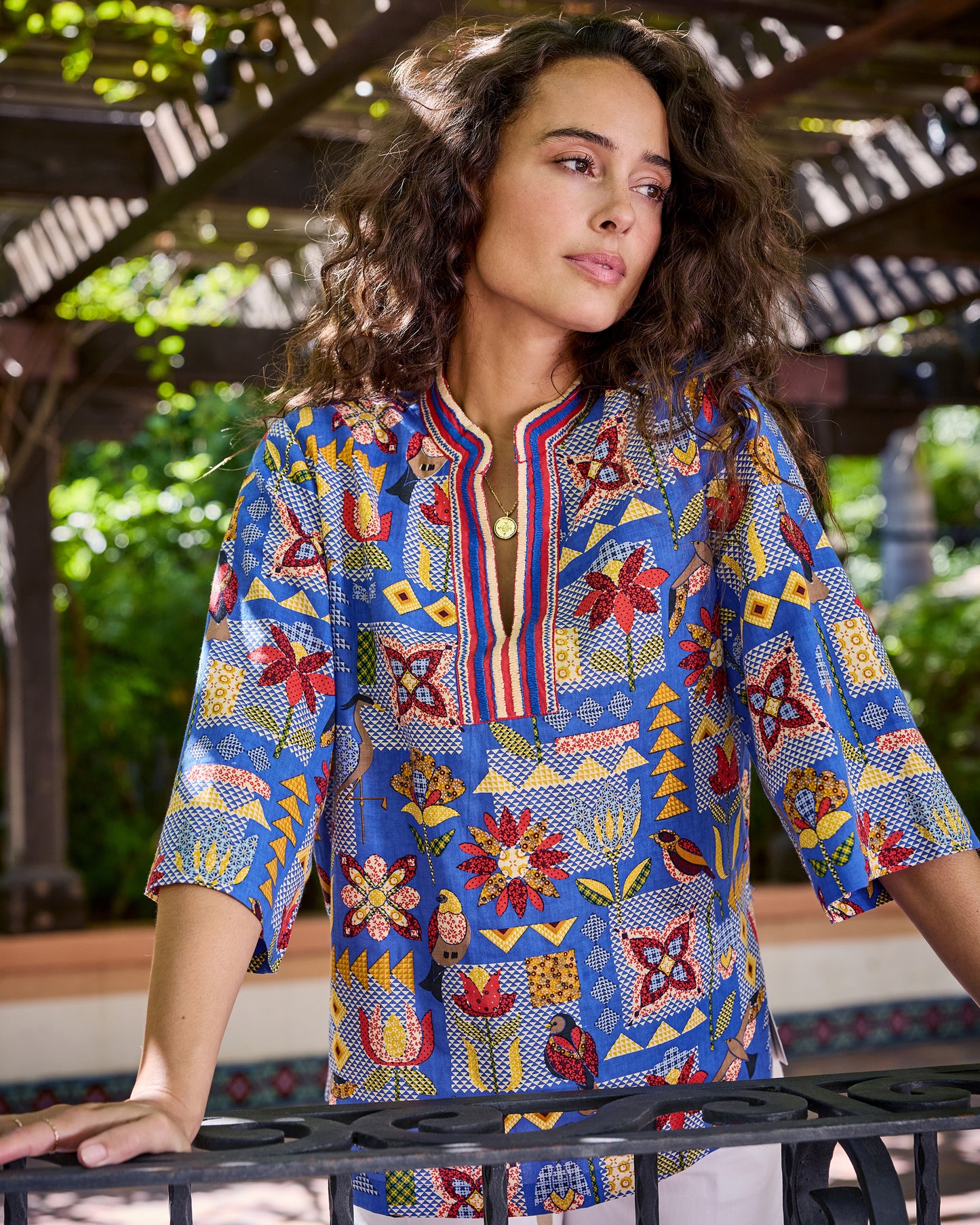 Songbird Quilt - Harlow Tunic - Blue Jean - Printfresh