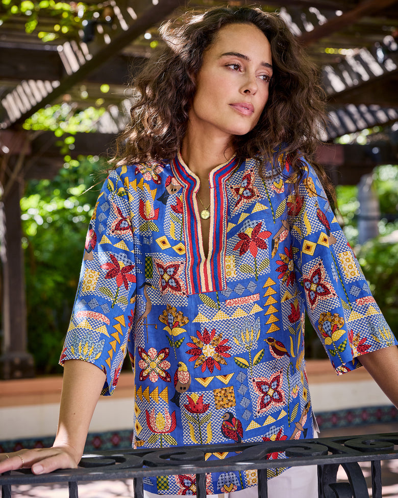 Songbird Quilt - Harlow Tunic - Blue Jean - Printfresh