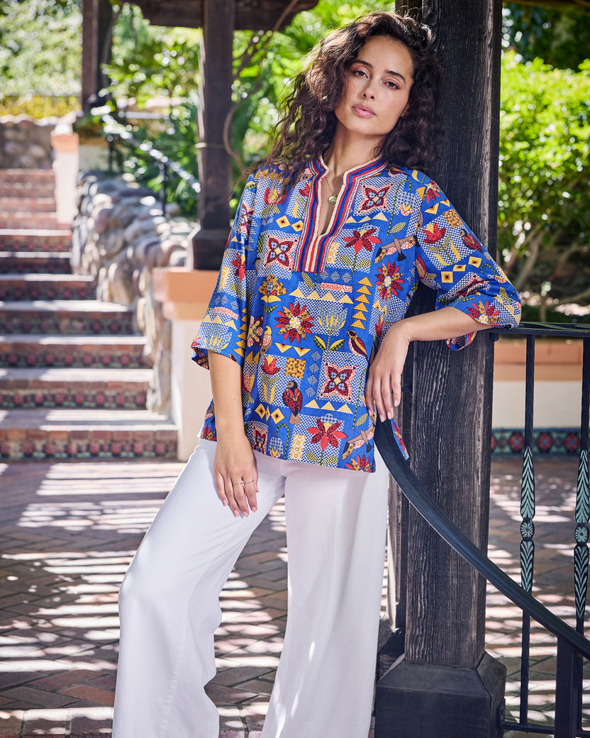 Songbird Quilt - Harlow Tunic - Blue Jean - Printfresh